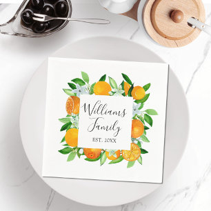 Elegante Oranje vruchten en bloemen Zomerbloemen Servet