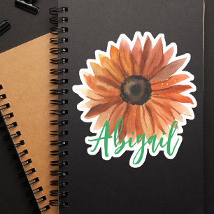 Elegante Oranje Zonnebloem Naam Sticker
