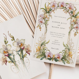 Elegante Orchidee Art Nouveau bruiloft Kaart