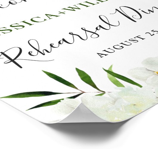 Elégante Orchidée Blanche Répétition Dîner Affiche (Coin)