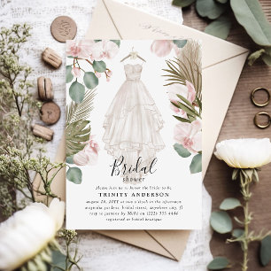 Elegante Orchidee Boho Droge Bladeren Bruidsdouche Kaart