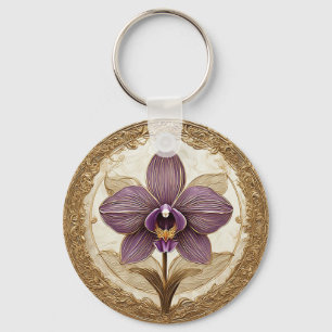 Elegante Orchidee in Intrigerende Gouden Lijst Sleutelhanger