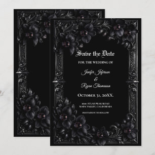 Élégante orchidée noire carte gothique de mariage