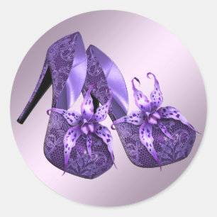 Elegante Orchidee Paarse Hoge Hak Schoenstickers Ronde Sticker