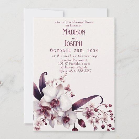 Elegante orchidee proefhuwelijksdiner kaart (Voorkant)