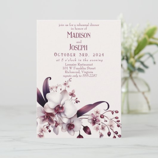 Elegante orchidee proefhuwelijksdiner kaart (Staand voorkant)