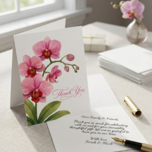 Élégante Orchidée Rose Aquarelle pliée Merci