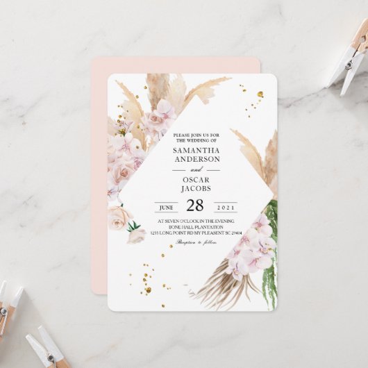 Elegante Orchideeën & Pampas Schoonheid Kader  Kaart (Voorkant / Achterkant in situ)