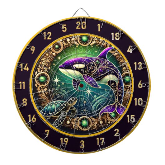 Elegante Orka Turtle Dartboard kunstwerk Dartbord (Voorkant)