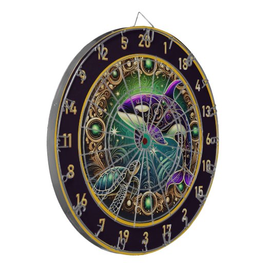 Elegante Orka Turtle Dartboard kunstwerk Dartbord (Voorkant Links)