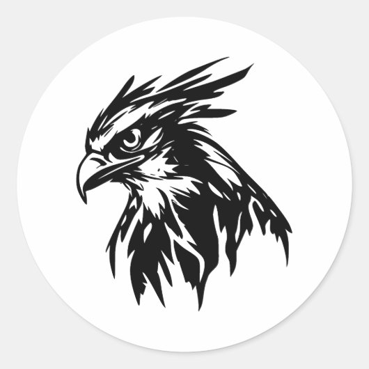 Elegante Osprey Head Silhouette in BW Ronde Sticker (Voorkant)