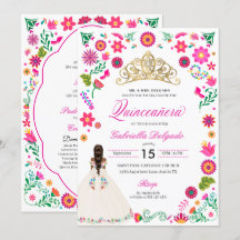 Elegante Otomi borduurwerk Quinceañera uitnodiging