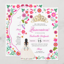 Elegante Otomi borduurwerk Quinceañera uitnodiging