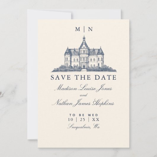 Elegante oude Chateau Manor bruiloft Save The Date (Voorkant)