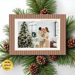 Elegante Oude Geld Bruine Streepjes Kerst Foto Folie Feestdagenkaart