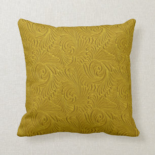 Elegante oude gouden tinten in reliëf bloemendamas kussen