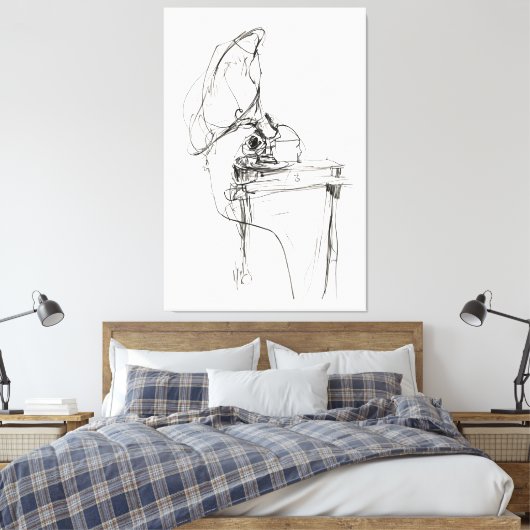  Elegante Oude Gramophone Schets - Premium Canvas Afdruk (Insitu (Slaapkamer))