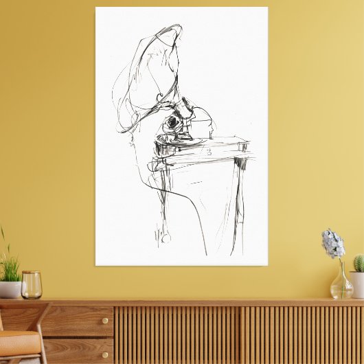 Elegante Oude Gramophone Schets - Premium Canvas Afdruk (Insitu (Woonkamer))
