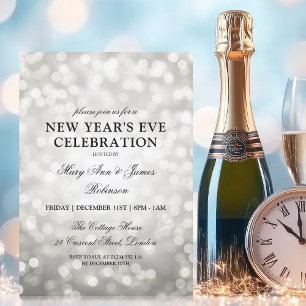 Elegante oudejaarsavond zilveren bokeh lichten kaart