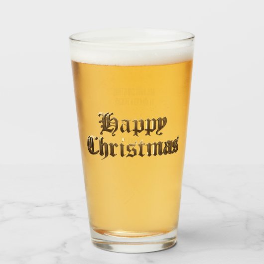 Elegante Oudengelse Lettering Gelukkig Kerstmis Glas (Voorkant gevuld)