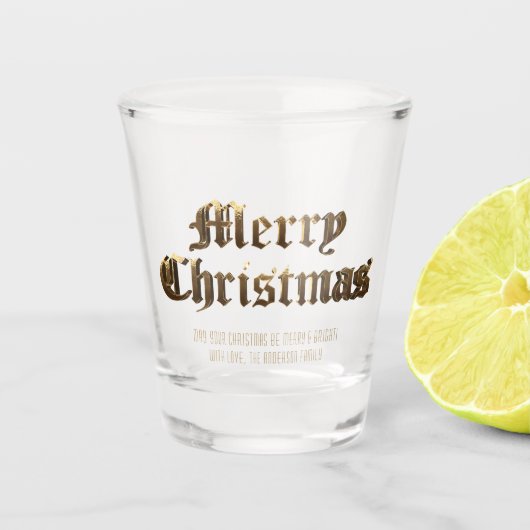 Elegante Oudengelse Lettering Vrolijk Kerstfeest Shot Glas (Voorkant)