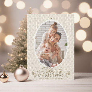 Elegante ovale lijst Kerstmis foto Feestdagenkaart