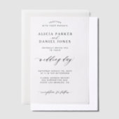 Elegante overlay zwart-wit bruiloft vellum uitnodigingen (Offset)