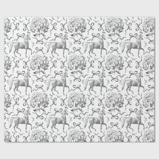 Elegante Paard Hortensia Bows Zwart Wit Toile Cadeaupapier (Vlak)