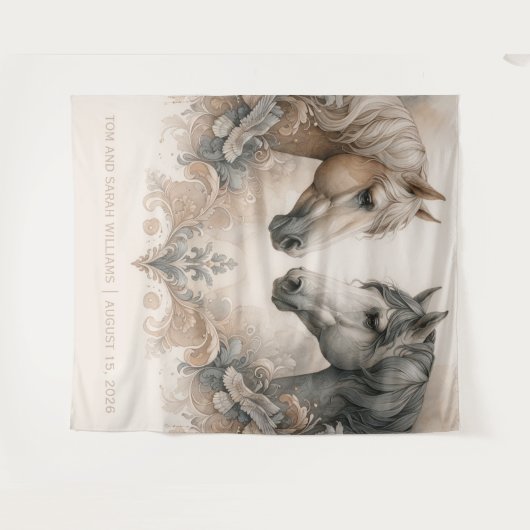 Elegante paarden bruiloft achtergrond wandkleed (Voorkant (horizontaal))