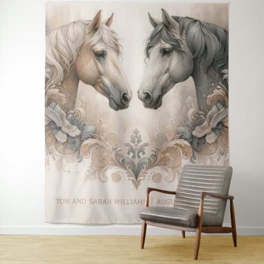 Elegante paarden bruiloft achtergrond wandkleed (In situ)