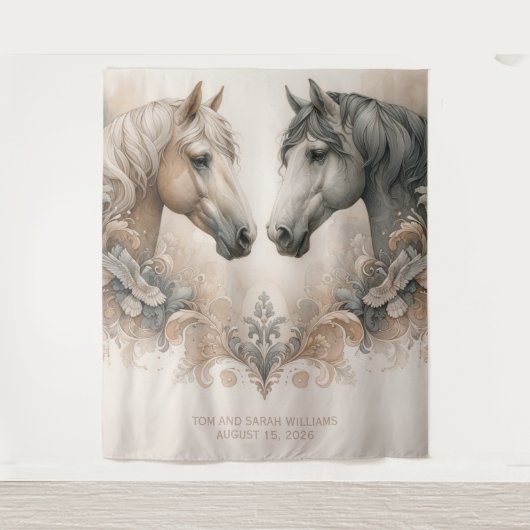 Elegante paarden bruiloft achtergrond wandkleed (Voorkant)