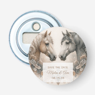 Elegante paarden bruiloft Save the Date Button Flesopener