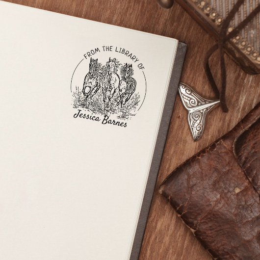 Elegante paarden ex-libris rubberstempel