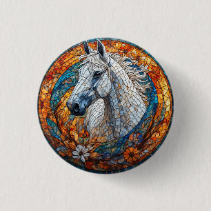 Elegante paardenglas-in-loodportret ronde button 3,2 cm