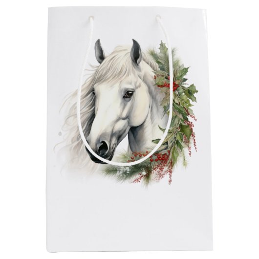 Elegante Paardenkerst Medium Cadeauzakje (Voorkant)