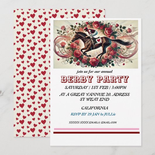 Elegante Paardenrace Derby Party / Paardensport Kaart (Voorkant / Achterkant)