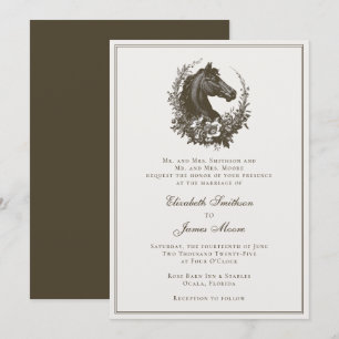 Elegante paardensierkrans Equine bruiloft Kaart