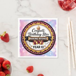 Elegante Paars Goud Glitter Verjaardag Ster Persoo Servet