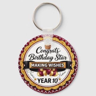 Elegante Paars Goud Glitter Verjaardag Ster Persoo Sleutelhanger