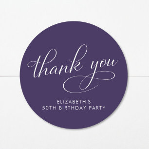 Elegante Paarse 50e Verjaardagsfeest Dank Je Ronde Sticker