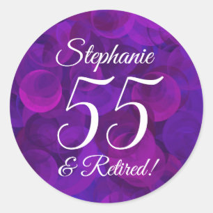 Elegante Paarse 55 en Gepensioneerde Pensioengunst Ronde Sticker