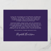 Elegante Paarse 80ste verjaardag Folie dank u kaar Folie Uitnodiging (Achterkant)