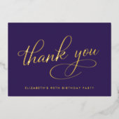 Elegante Paarse 90ste verjaardag Folie dank u kaar Folie Uitnodiging (Voorkant)