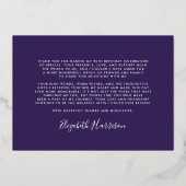 Elegante Paarse 90ste verjaardag Folie dank u kaar Folie Uitnodiging (Achterkant)