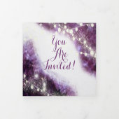 Elegante Paarse Amethist Kristal Geode Trouw Drieluik Uitnodiging (Cover)