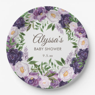 Elegante paarse aquarel bloemengar girl baby showe papieren bordje