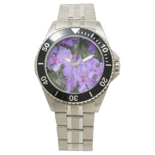 elegante paarse azaleatbloemen horloge