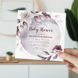Elegante paarse babyshower uitnodiging