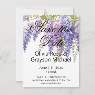 Elegante paarse blauw waterverf wisteria bruiloft save the date