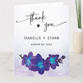 Elegante Paarse Blauwe Orchidee Bruiloft Dank u Bedankkaart
